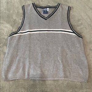 Venezia Jeans Grey V-Neck Sweater Vest with Black & White Stripes